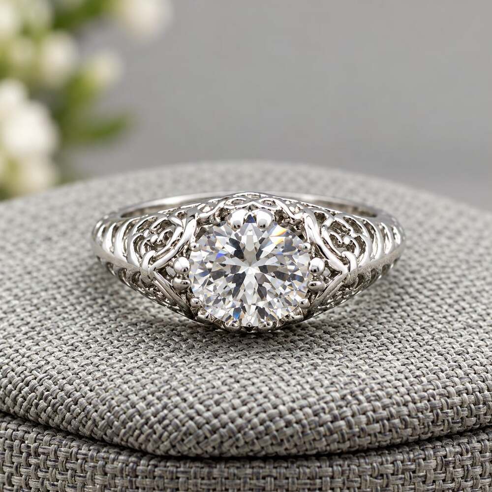Vintage Filigree Moissanite Solitaire Ring